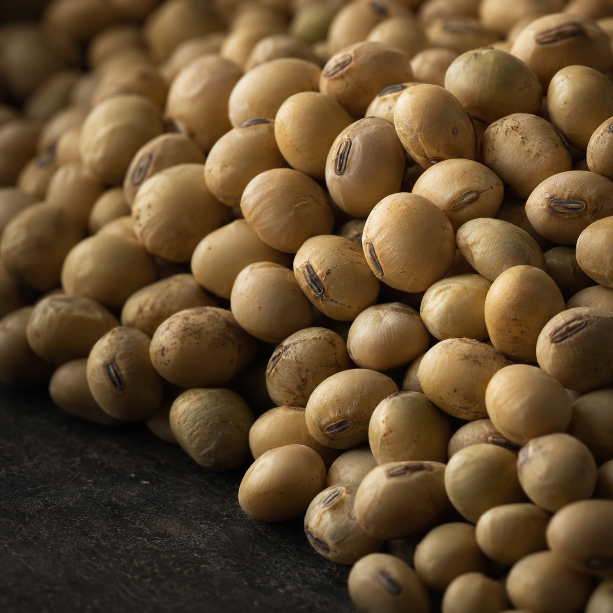 Pale soybeans in a dark textured setting